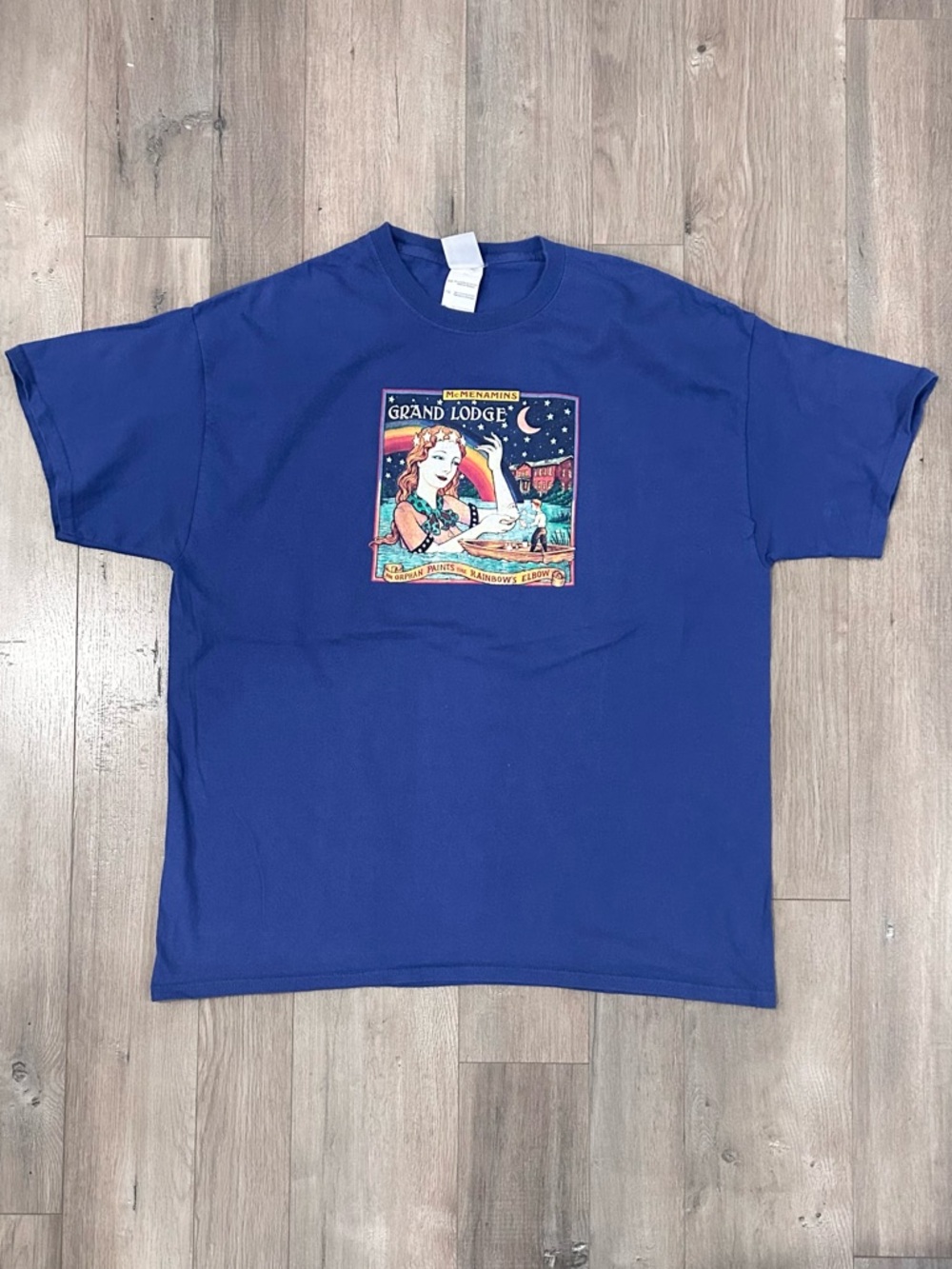 McMenamins Gildan Blue Tee with Colorful Grand Lodge Illustration
